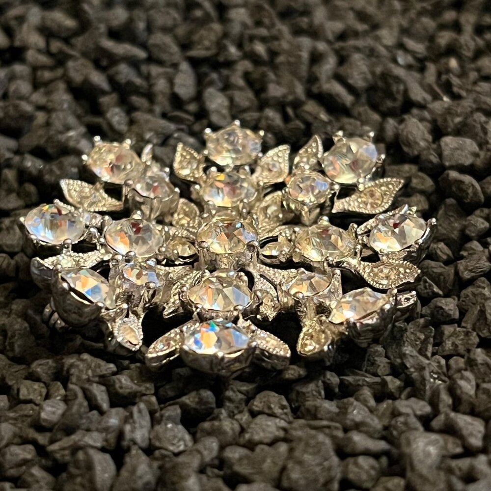Vintage Bogoff Clear Rhinestone Snowflake Brooch … - image 3